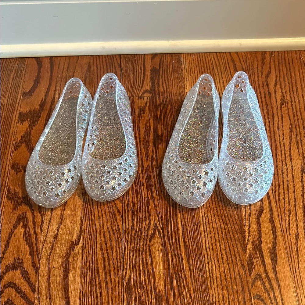 Kids Glitter Jelly Shoes - Silver girls sizes 3 & 4 (two pair)